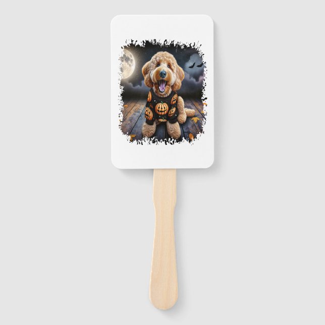 Goldendoodle Dog Halloween Hand Fan (Front)