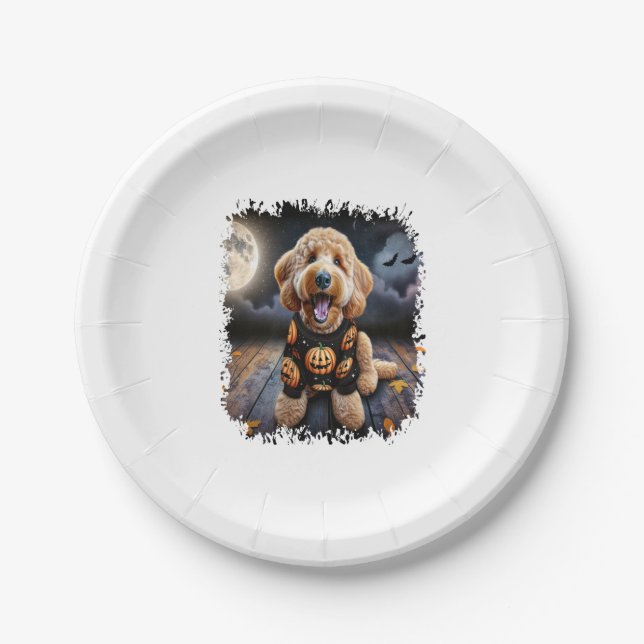 Goldendoodle Dog Halloween Paper Plate (Front)