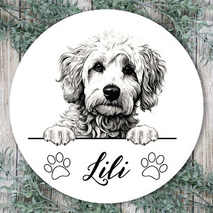 Goldendoodle Dog Hand Drawing Personalised Classic Round Sticker
