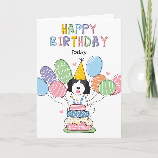 Goldendoodle Dog Happy Birthday Card (Front)