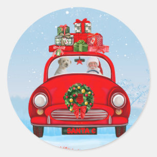 Goldendoodle Dog In Car With Santa Claus  Classic Round Sticker