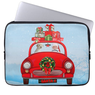 Goldendoodle Dog In Car With Santa Claus Laptop Sleeve