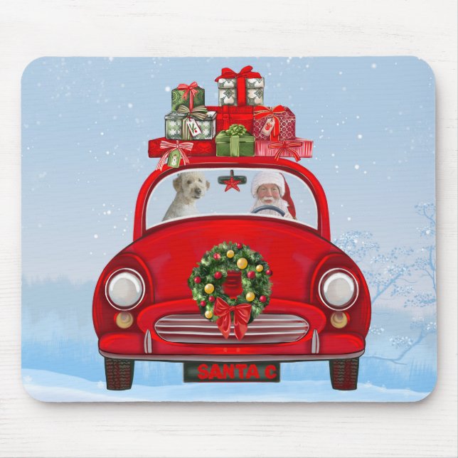 Goldendoodle Dog In Car With Santa Claus Mouse Pad (Front)