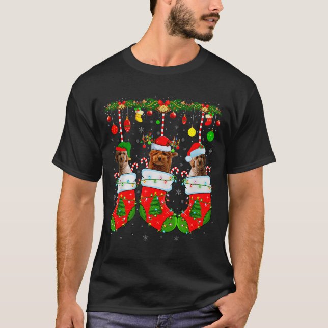 Goldendoodle Dog In Christmas Socks Funny Pet Dog  T-Shirt (Front)