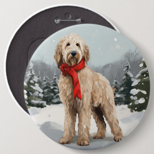Goldendoodle Dog in Snow Christmas 6 Cm Round Badge