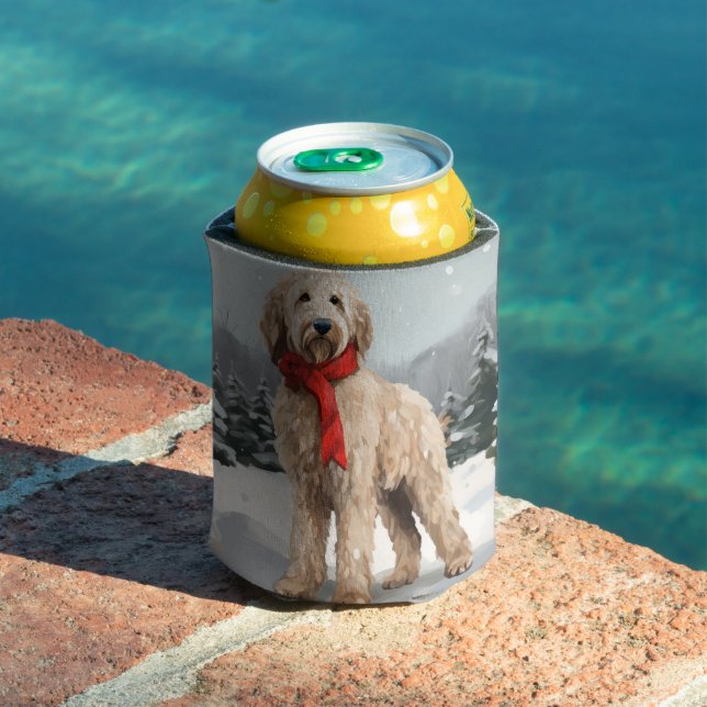 Goldendoodle Dog in Snow Christmas  Can Cooler (In Situ Pool)