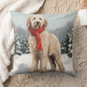 Goldendoodle Dog in Snow Christmas Cushion