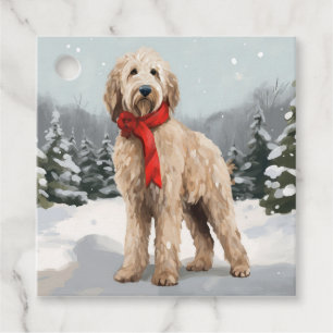 Goldendoodle Dog in Snow Christmas Favour Tags