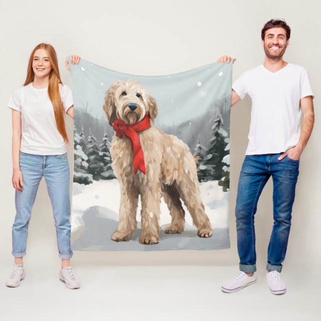 Goldendoodle Dog in Snow Christmas  Fleece Blanket (In Situ)