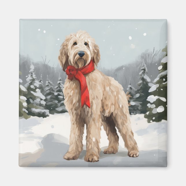 Goldendoodle Dog in Snow Christmas  Magnet (Front)
