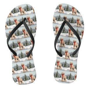 Goldendoodle Dog in Snow Christmas Thongs