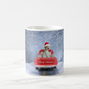 Goldendoodle Dog in Snow sitting in Christmas Coffee Mug