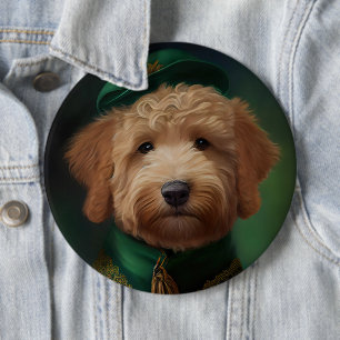 Goldendoodle Dog in St. Patrick's Day Dress 6 Cm Round Badge