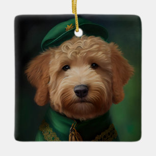 Goldendoodle  Dog in St. Patrick's Day Dress Ceramic Ornament