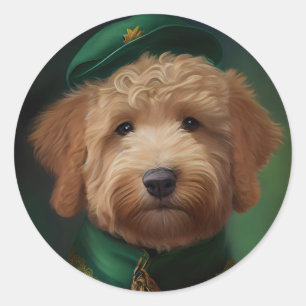 Goldendoodle  Dog in St. Patrick's Day Dress Classic Round Sticker