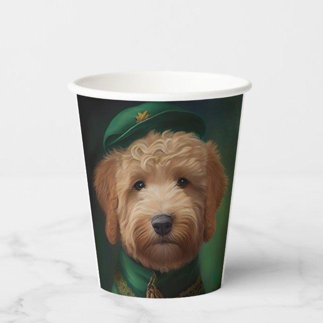 Goldendoodle  Dog in St. Patrick's Day Dress Paper Cups (Front)