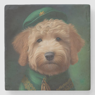 Goldendoodle  Dog in St. Patrick's Day Dress Stone Coaster