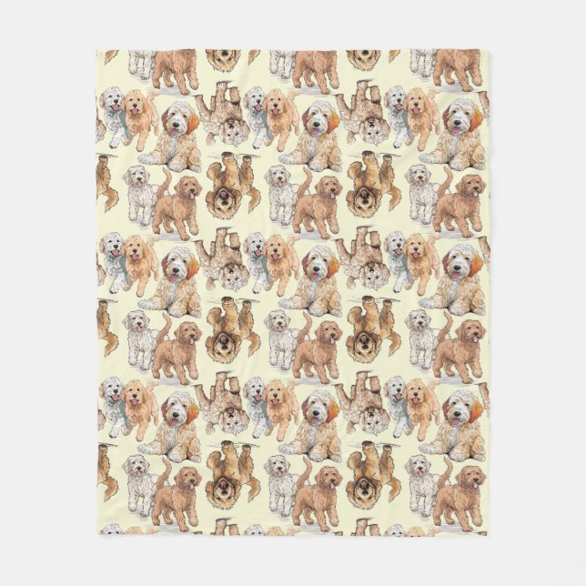 Goldendoodle Dog Lovers Pattern Fleece Blanket (Front)