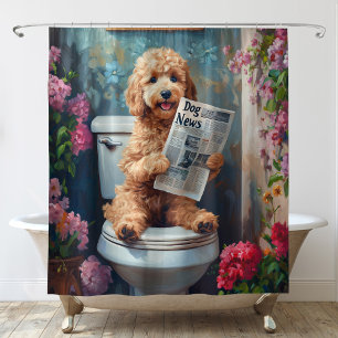 Goldendoodle Dog on Toilet Funny Bathroom Shower Curtain
