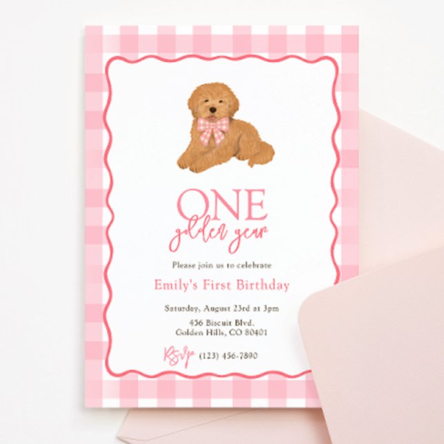 Goldendoodle Dog One Golden Year Girls Birthday Invitation (Creator Uploaded)