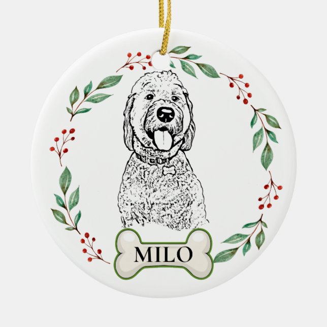 Goldendoodle Dog Personalised Hand Drawing Cer Ceramic Ornament (Front)