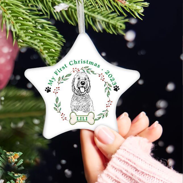 Goldendoodle Dog Personalised Hand Drawing Ceramic Ornament (Creator Uploaded)