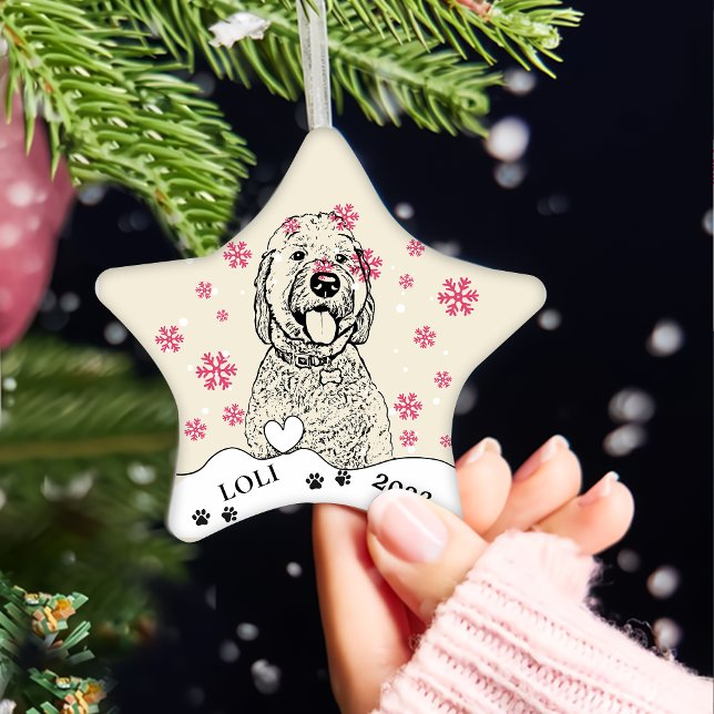 Goldendoodle Dog Personalised Hand Drawing Ceramic Ornament (Creator Uploaded)