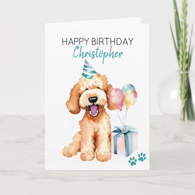 Goldendoodle Dog Personalised Happy Birthday Card (Front)