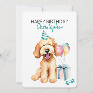 Goldendoodle Dog Personalised Happy Birthday Flat Card