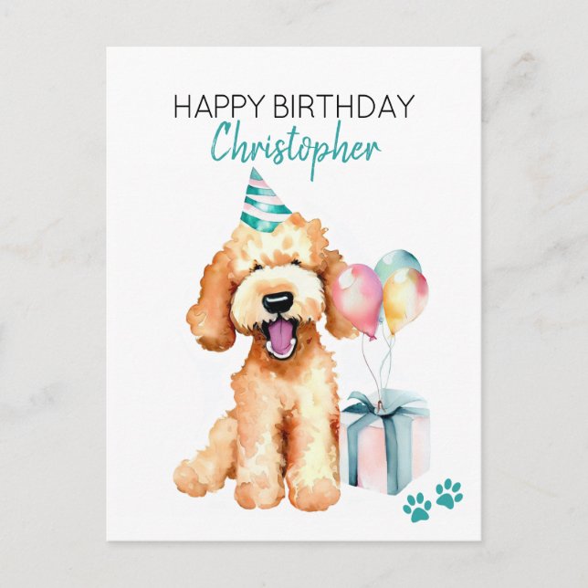 Goldendoodle Dog Personalised Happy Birthday Postcard (Front)