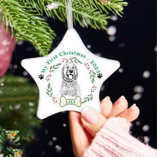 Goldendoodle Dog Personalized Hand Drawing Ceramic Ornament
