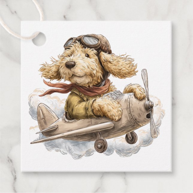 Goldendoodle Dog Pilot Aeroplane Favour Tags (Front)