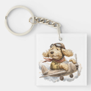 Goldendoodle Dog Pilot Aeroplane Key Ring