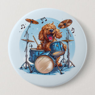 Goldendoodle Dog Playing Drums 10 Cm Round Badge