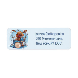 Goldendoodle Dog Playing Drums Return Address Label