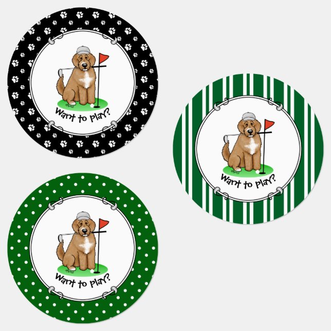 Goldendoodle Dog Playing Golf (red whmk2) Cute Fun (Group)
