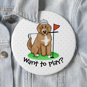 Goldendoodle Dog Playing Golf (red whmk2) Cute Fun 6 Cm Round Badge