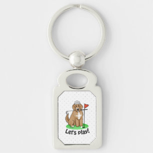 Goldendoodle Dog Playing Golf (red whmk2) Cute Fun Key Ring