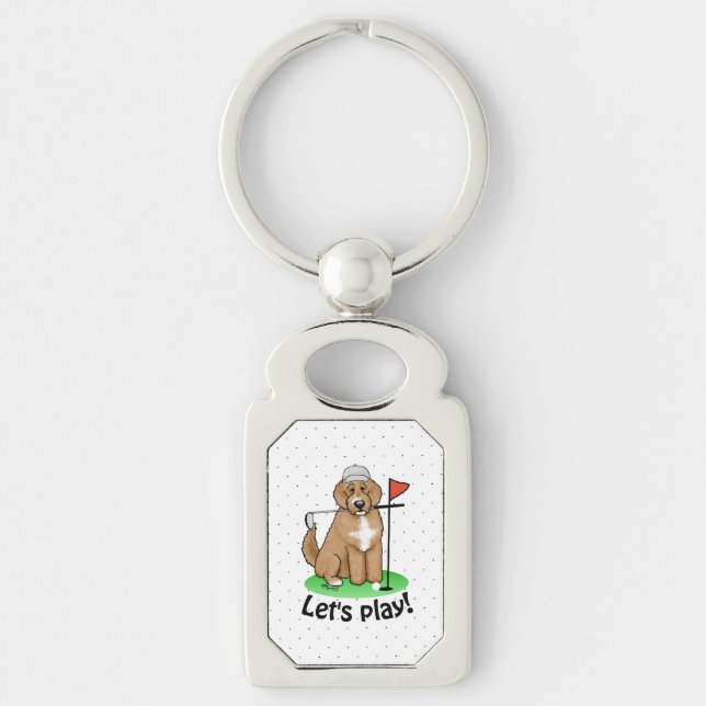 Goldendoodle Dog Playing Golf (red whmk2) Cute Fun Key Ring (Front)