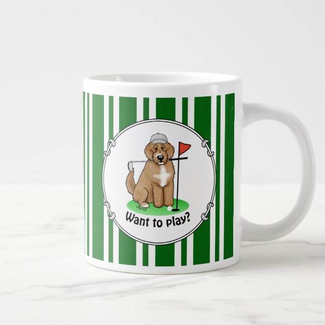 Goldendoodle Dog Playing Golf (red whmk2) Cute Fun Large Coffee Mug (Right)