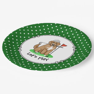 Goldendoodle Dog Playing Golf (red whmk2) Cute Fun Paper Plate
