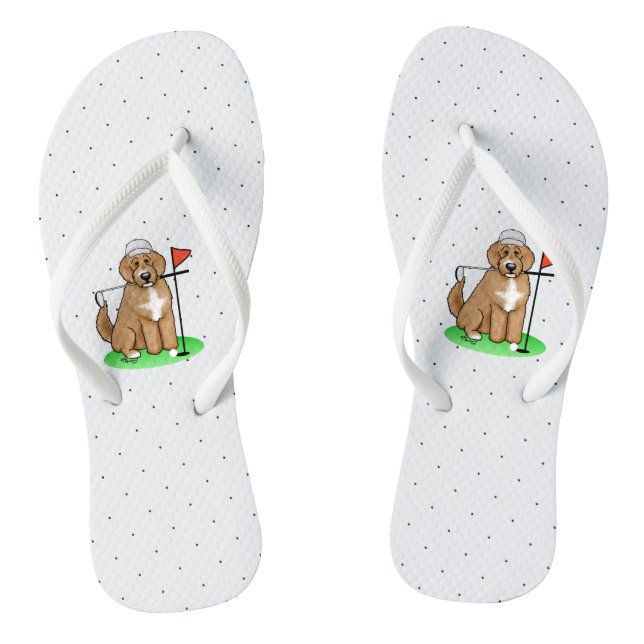 Goldendoodle Dog Playing Golf (red whmk2) Cute Fun Thongs (Footbed)