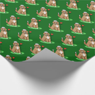 Goldendoodle Dog Playing Golf (red whmk2) Cute Fun Wrapping Paper