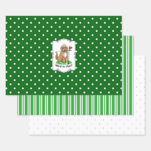 Goldendoodle Dog Playing Golf (red whmk2) Cute Fun Wrapping Paper Sheet