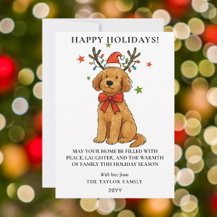Goldendoodle Dog Reindeer Antlers Puppy Christmas Holiday Card