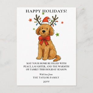 Goldendoodle Dog Reindeer Antlers Puppy Christmas Holiday Postcard