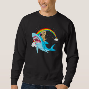 Goldendoodle Dog Riding Cute Shark Girls Rainbow P Sweatshirt