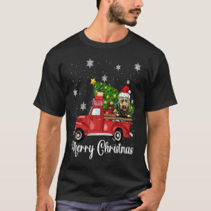 Goldendoodle Dog Riding Red Truck Christmas Tree X T-Shirt