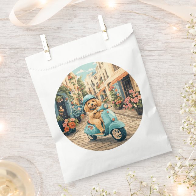 Goldendoodle Dog Riding Scooter European Streets Favour Bag (Clipped)