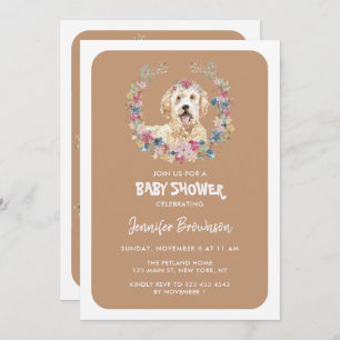 Goldendoodle Dog Rustic Flowers Invitation